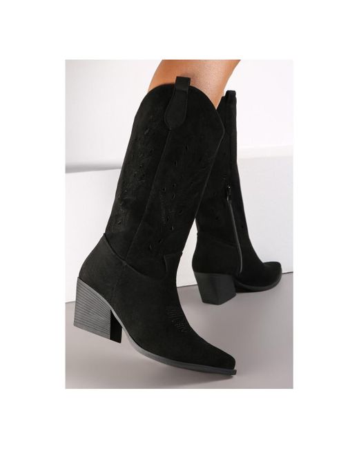 Bottines Bottes Santiags mi- mollet ajourée, Noir Vera Collection en coloris Black