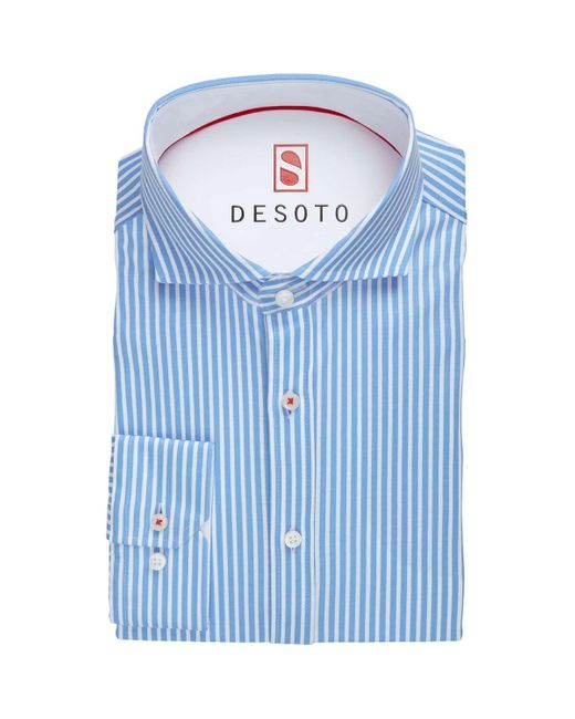 DESOTO Overhemd Lange Mouw Overhemd Strijkvrij Streep in het Blue voor heren