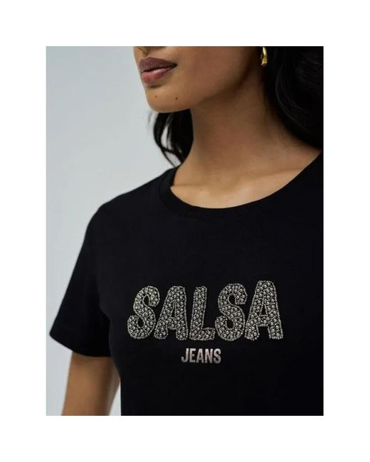 T-shirt Beads and pearls branding t-shirt Salsa Jeans en coloris Black