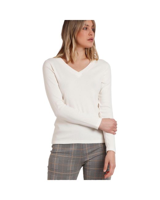 Admas Blouse Pico Top Met Lange Mouwen En V-Hals in het White