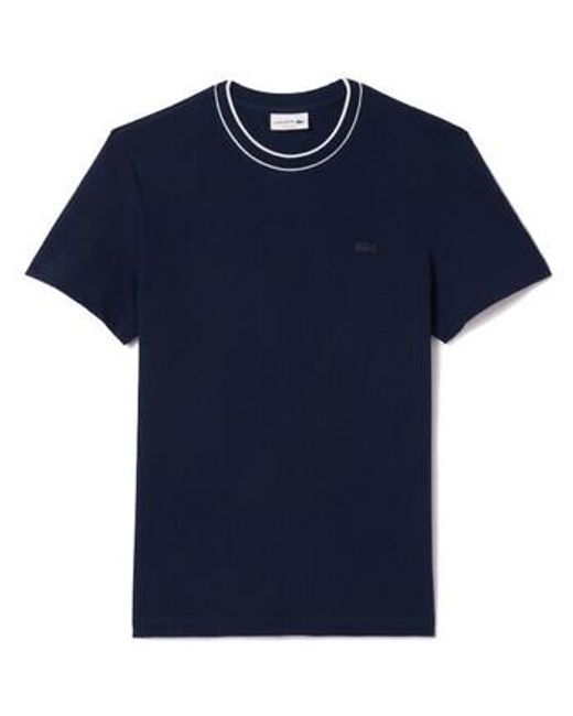 T-shirt T-SHIRT BLEU MARINE EN PIQUÉ STRETCH À COL RAYÉ Lacoste pour homme en coloris Blue