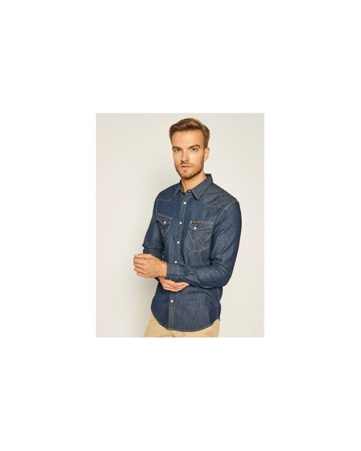 Chemise 112130116 WESTERN-DENIM DARK BLUE Wrangler pour homme