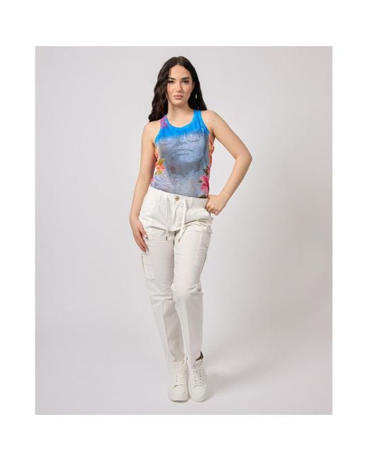 Pantalon Pantalon cargo avec cordon de serrage et élastique Yes Zee en coloris White