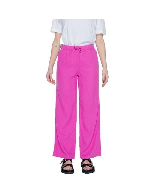 Pantalon Onlcaro Mw Linen Bl Pull-Up 15291807 ONLY en coloris Pink