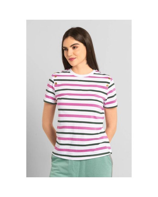 T-shirt T-shirt à rayures avec détails de bouton Enorsia en coloris White
