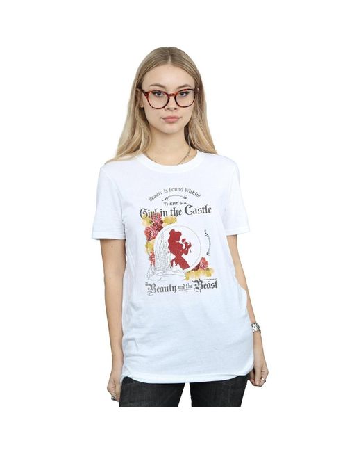 T-shirt Beauty And The Beast Girl in The Castle Disney en coloris White