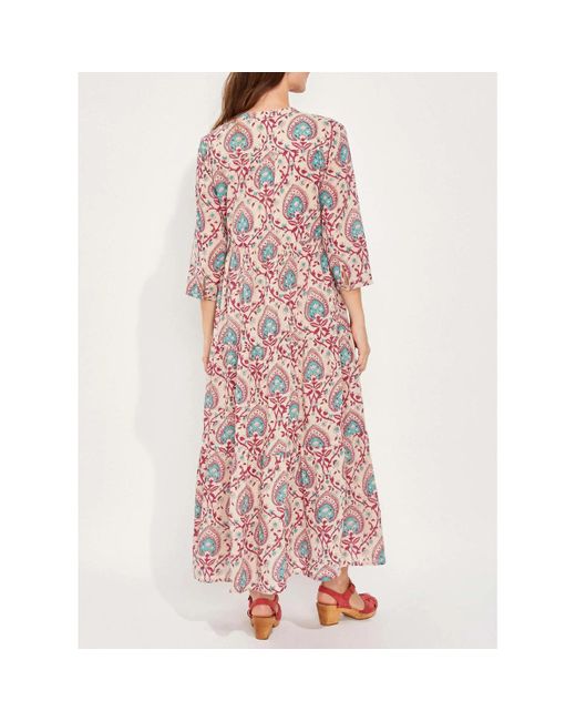 Robe Robe longue imprimée voile de coton bio esprit bohème CATALEYA La Fiancee Du Mekong en coloris Pink