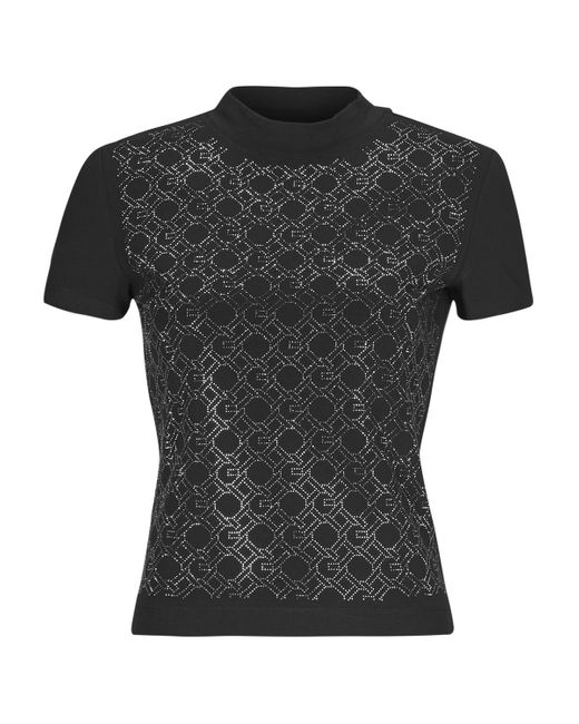 T-Shirt Mock Necjk All Over Logo di Guess in Black