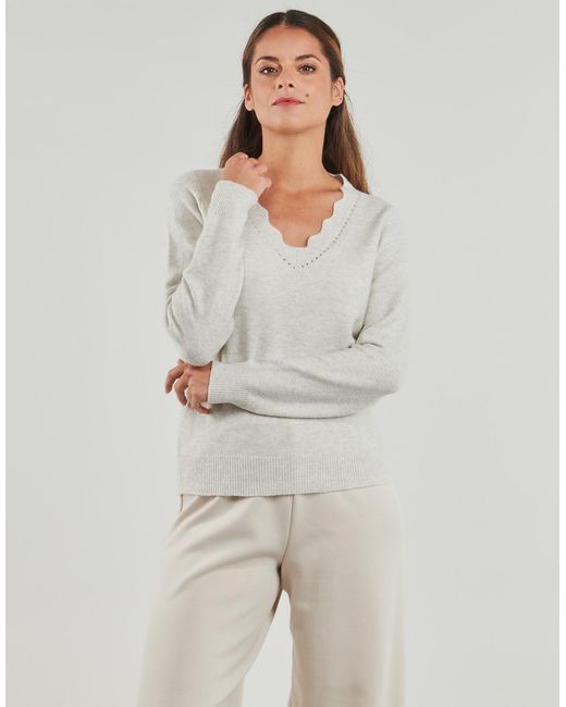 Pull Vinikolina V-Neck Vila en coloris Gray