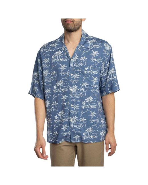 Gant Overhemd Korte Mouw Shirt Met Korte Mouwen En Rel Island-Print in het Blue voor heren