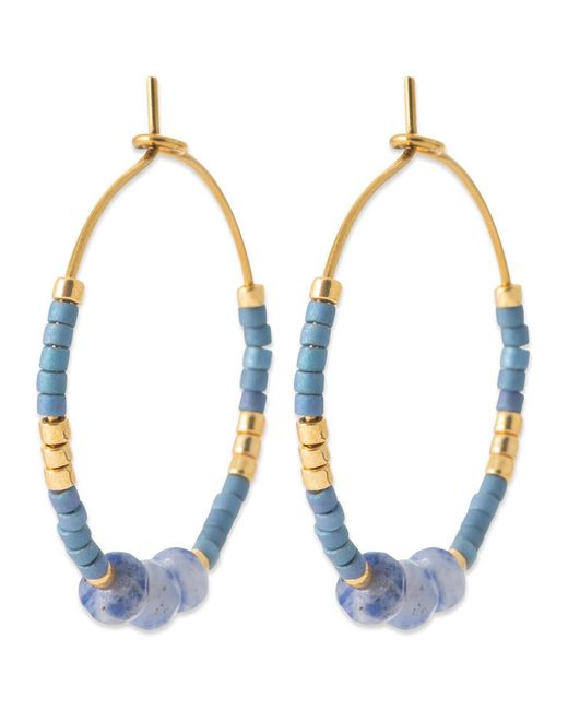 Boucles oreilles Créoles pierres bleues acier doré Brillaxis en coloris Blue