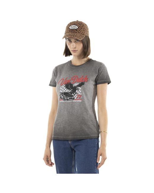 T-shirt T-shirt uni flammé à col rond et print devant Fast Von Dutch en coloris Gray