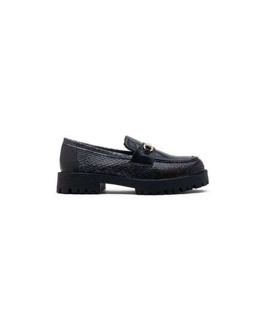Ballerines Loafer Mocassin effet serpent semelle crantée, Noir Vera Collection en coloris Black