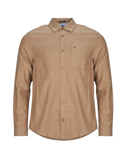 Camicia A Maniche Lunghe Tjm Reg Flannel Shirt Ext di Tommy Hilfiger in Brown da Uomo