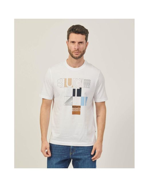 T-shirt T-shirt à col rond avec logo décomposé Bugatti pour homme en coloris White