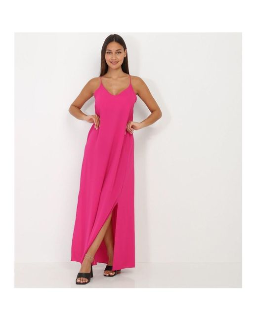 Robe longue fuchsia fendue à dos croisé Robe La Modeuse en coloris Rose |  Lyst