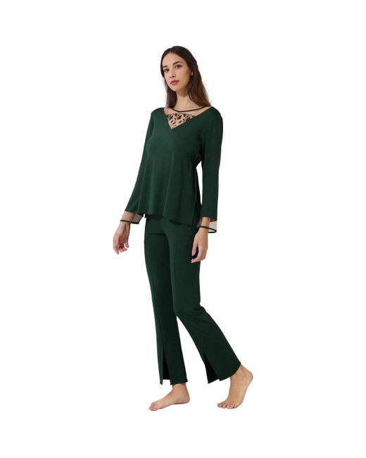 Lisca Pyjama's Nachthemden Gloriosa Pyjama Broek Top Lange Mouwen in het Green