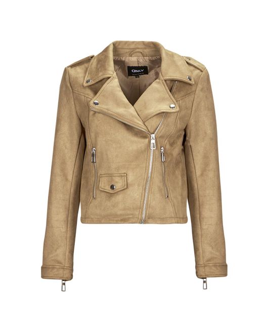 Veste ONLSCOOTIE FAUX SUEDE BIKER JACKET OTW ONLY en coloris Natural