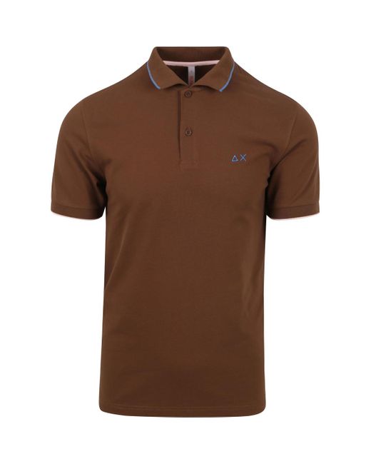 Sun 68 T-Shirt Poloshirt Small Stripe Collar in het Brown voor heren