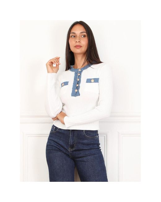 Pull Pulls pour - Blanc La Modeuse en coloris Blue