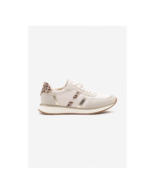 Baskets Baskets à lacets, avec double bandes doré léopard Vera Collection en coloris White