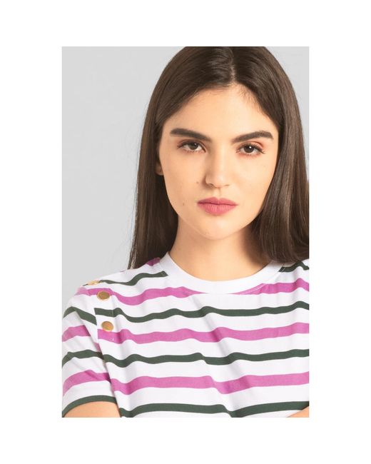 T-shirt T-shirt à rayures avec détails de bouton Enorsia en coloris White