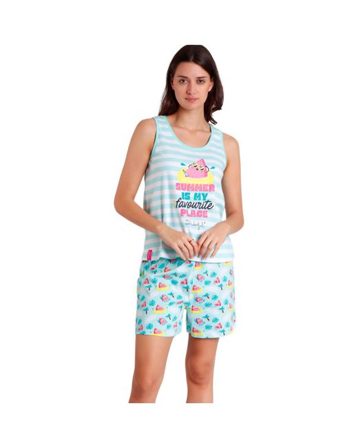 Admas Pyjama's Nachthemden Pyjamashort Tanktop Sandia Mr Wonderful in het Blue