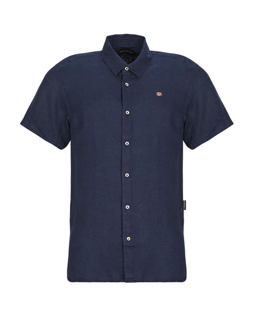 Camicia A Maniche Corte G-Linen di Napapijri in Blue da Uomo