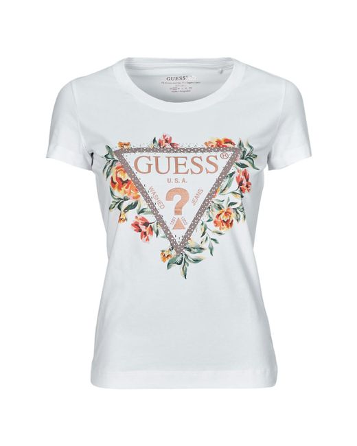 T-shirt TRIANGLE FLOWERS Guess en coloris White