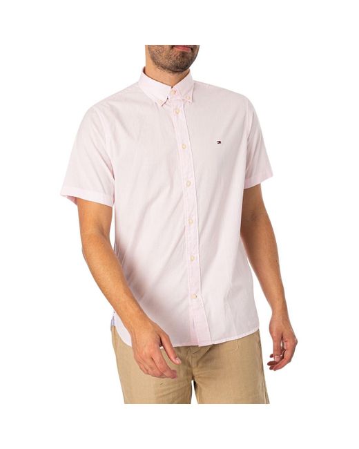 Chemise Chemise à manches courtes en popeline Flex Regular Tommy Hilfiger pour homme en coloris Pink