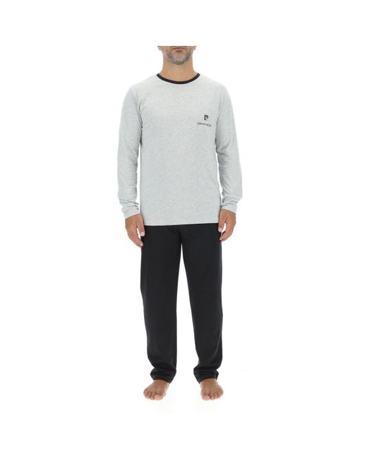 Pyjamas / Chemises de nuit Ensemble Pyjama long en coton uni Logo poitrine Pierre Cardin pour homme en coloris Gray
