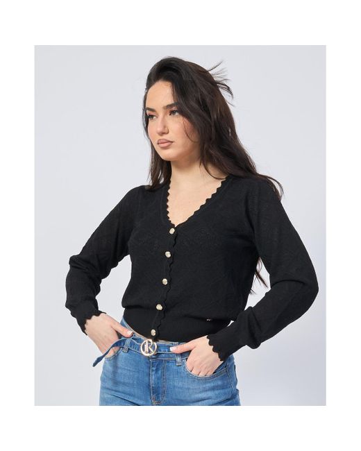 Gilet Cardigan col V Yes Zee en coloris Black