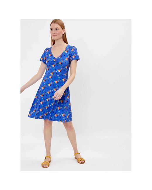 Robe courte Robe imprimée fluide col V Ecovero LORENE La Fiancee Du Mekong en coloris Blue