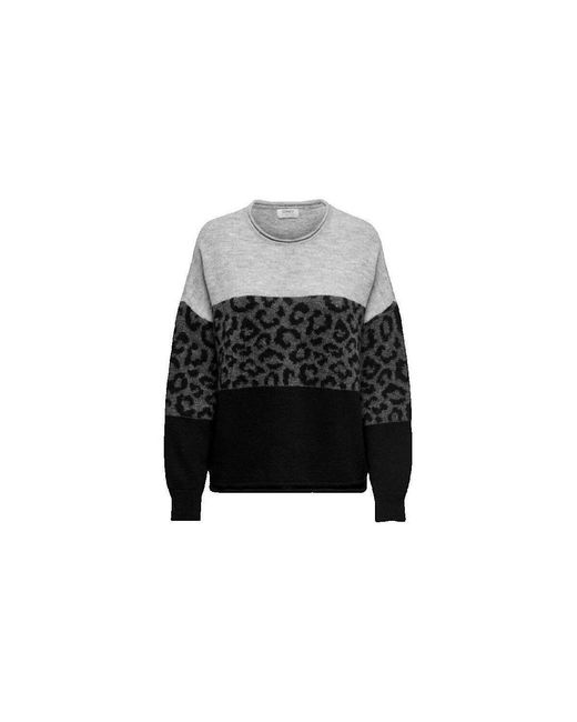 Pull Pull Motif Léopard Col Rond ONLY en coloris Black