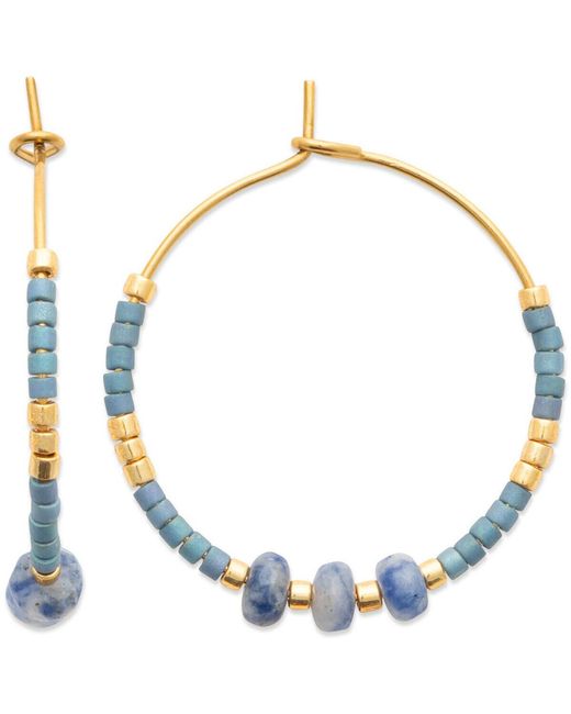 Boucles oreilles Créoles pierres bleues acier doré Brillaxis en coloris Blue