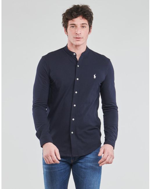 Polo Ralph Lauren Chemise Ajustee Col Mao En Polo Featherweight Logo Pony  Player Long Sleeved Shirt in Blue for Men | Lyst UK