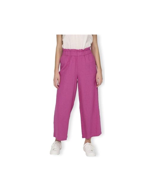 Pantalon Solvi-Caro Linen Trousers - Raspberry Rose ONLY en coloris Purple