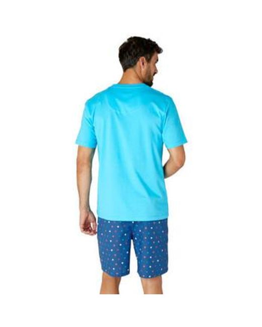 Pyjamas / Chemises de nuit Pyjama court en pur coton STARS Achile pour homme en coloris Blue