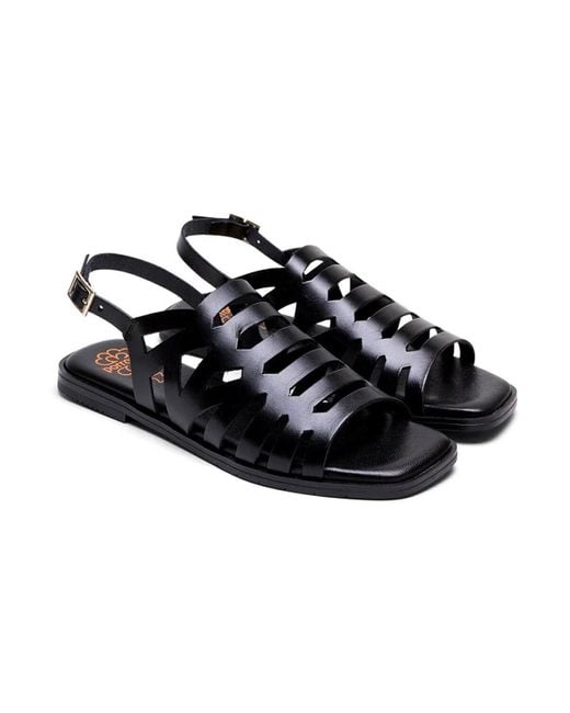 Sandales SANDALIA PLANA DE PIEL TIRAS NEGRO 3120 VIOLETA Porronet en coloris Black