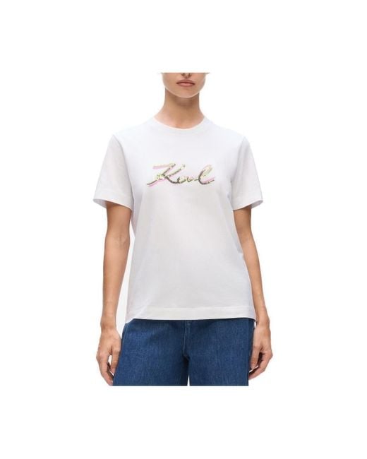 T-shirt SIGNATURE SEQUINS T-SHIRT Karl Lagerfeld en coloris White
