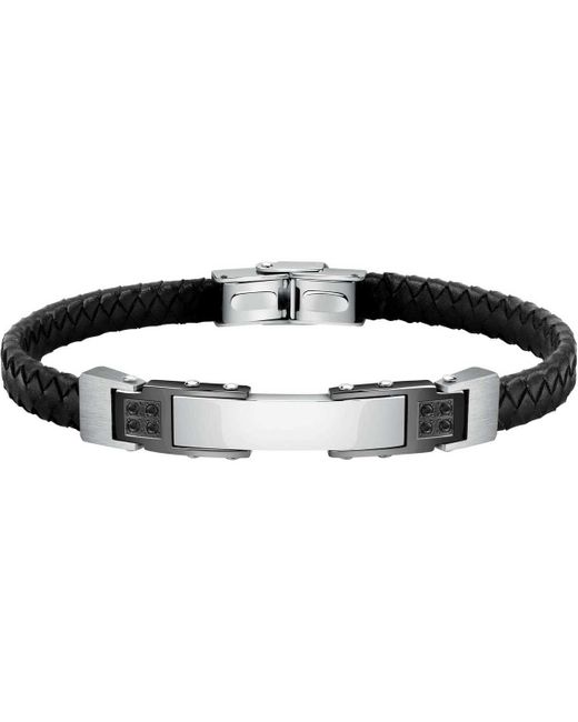 Bracelets Bracelet en Acier Blanc et Cuir Noir Morellato pour homme en coloris Black
