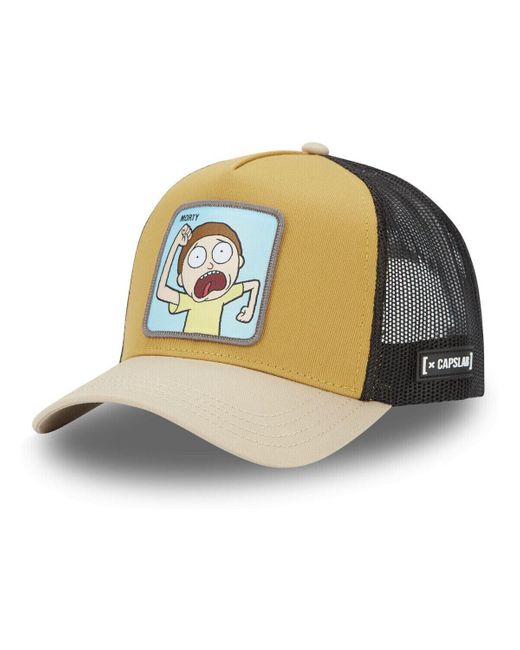Casquette Casquette trucker en coton avec filet Rick Morty Yellow Capslab en coloris Metallic