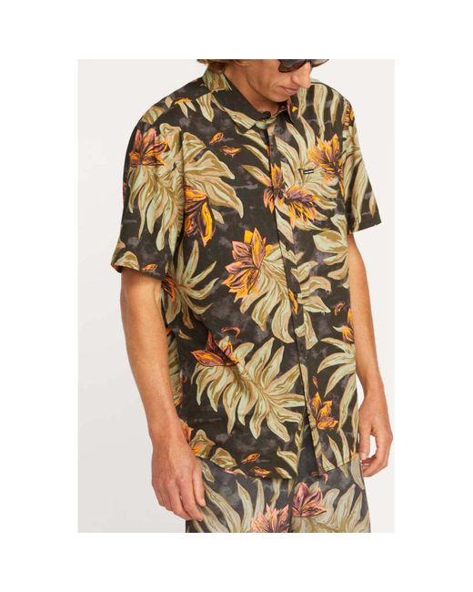 Chemise Camisa Marble Floral - Rinsed Black Volcom pour homme en coloris Brown