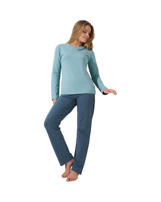 Lisca Pyjama's Nachthemden Delightful Pyjamabroek Grote Top Lange Mouwen Cheek in het Blue