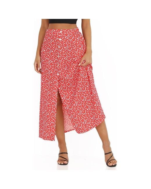 Jupe Fleurie Jupe Rouge Midi Lamodeuse Jupe A Fleur Jupe Rouge Mi