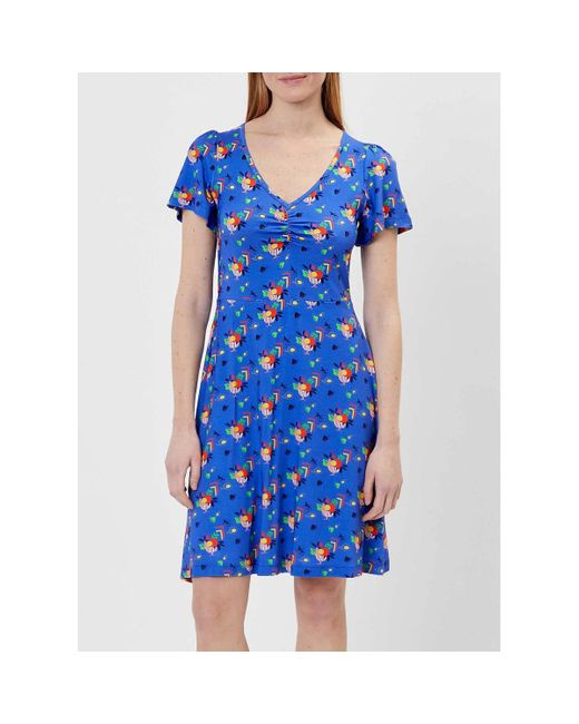 Robe courte Robe imprimée fluide col V Ecovero LORENE La Fiancee Du Mekong en coloris Blue