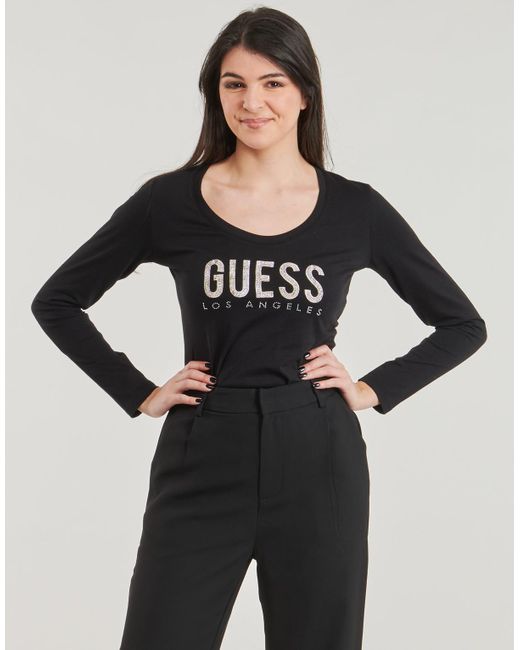 Guess T-Shirt Lange Mouw Python Logo in het Black