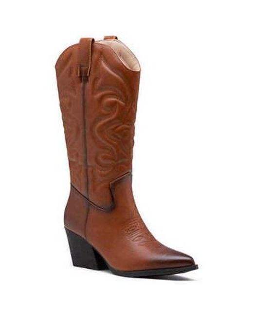 Bottines Santiags mi-mollet en synthétique, Cognac Vera Collection en coloris Brown