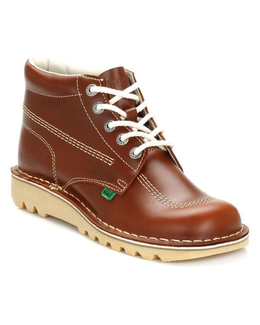 classic 80s 90s boots shoes Kickers Kick Hi Boots In Dark Tan Leather