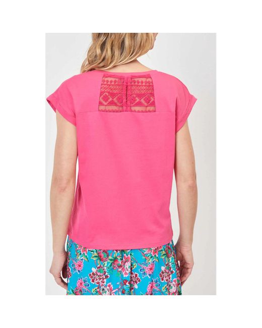 T-shirt Tee shirt coton bio dentelle CEBANE La Fiancee Du Mekong en coloris Pink